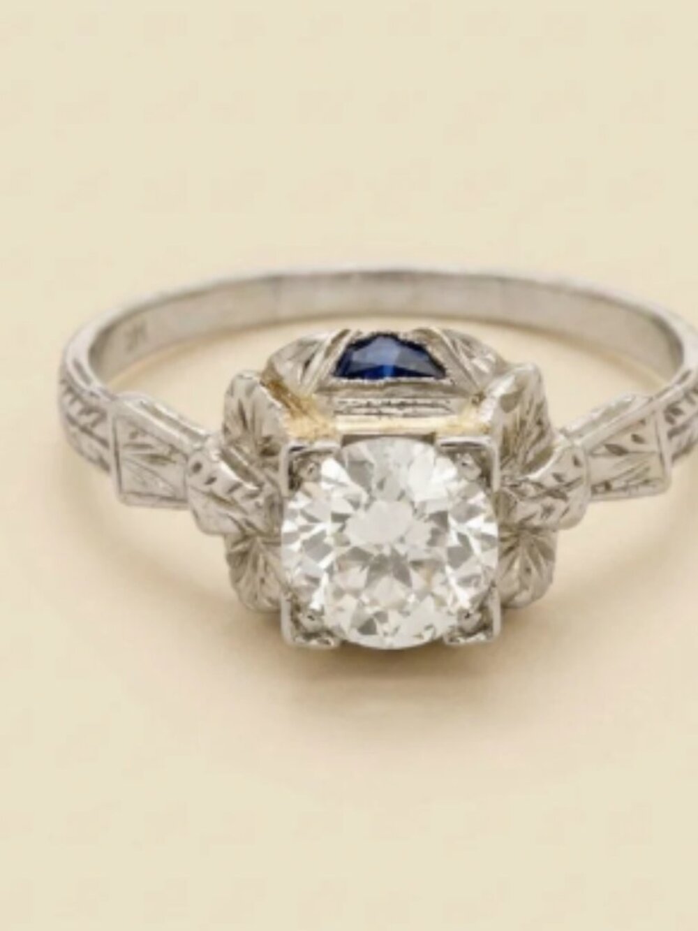 Art Deco Platinum Diamond Sapphire Wedding Engagement Ring